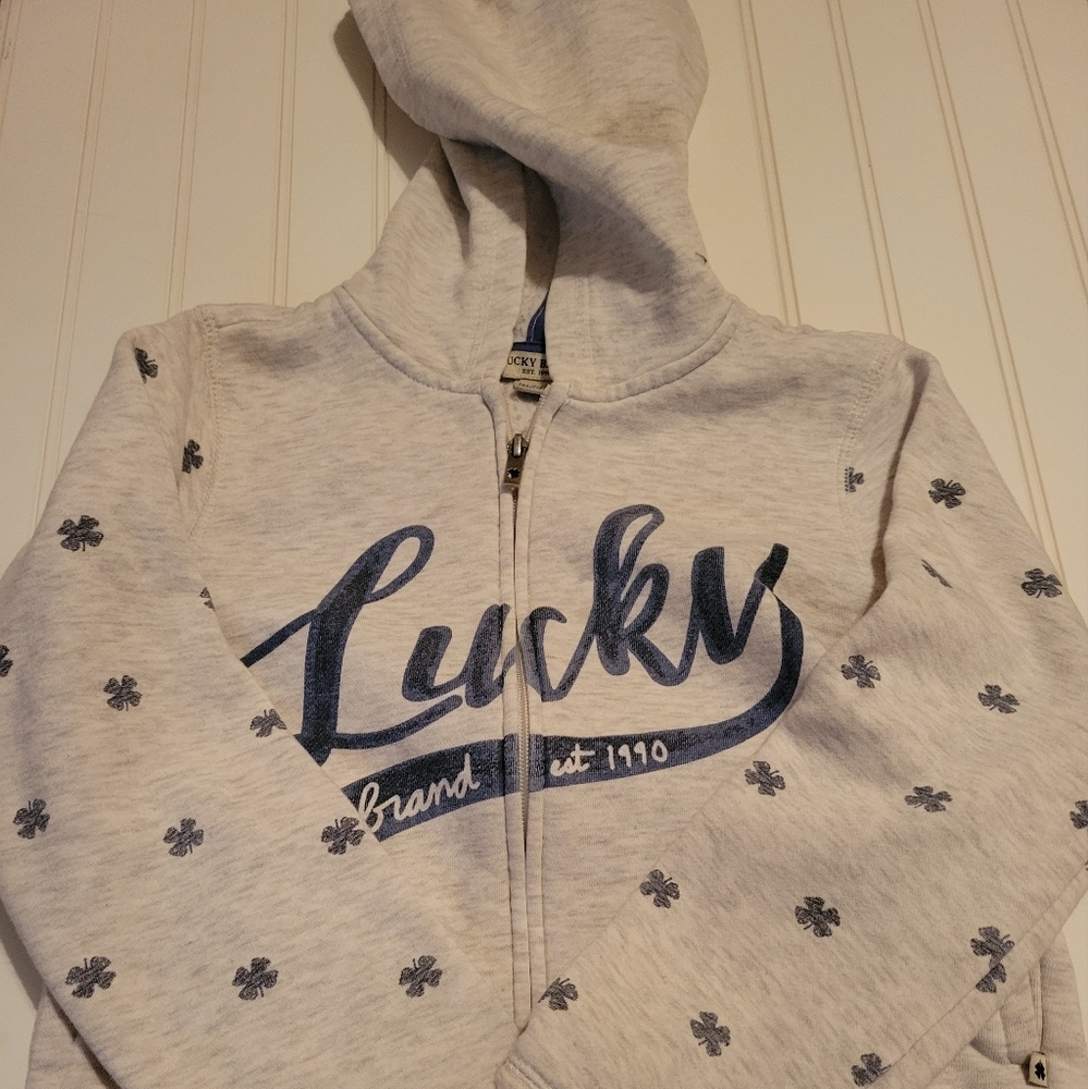 Lucky Brand Girls Boys Hoodie Cream Blue Size Small